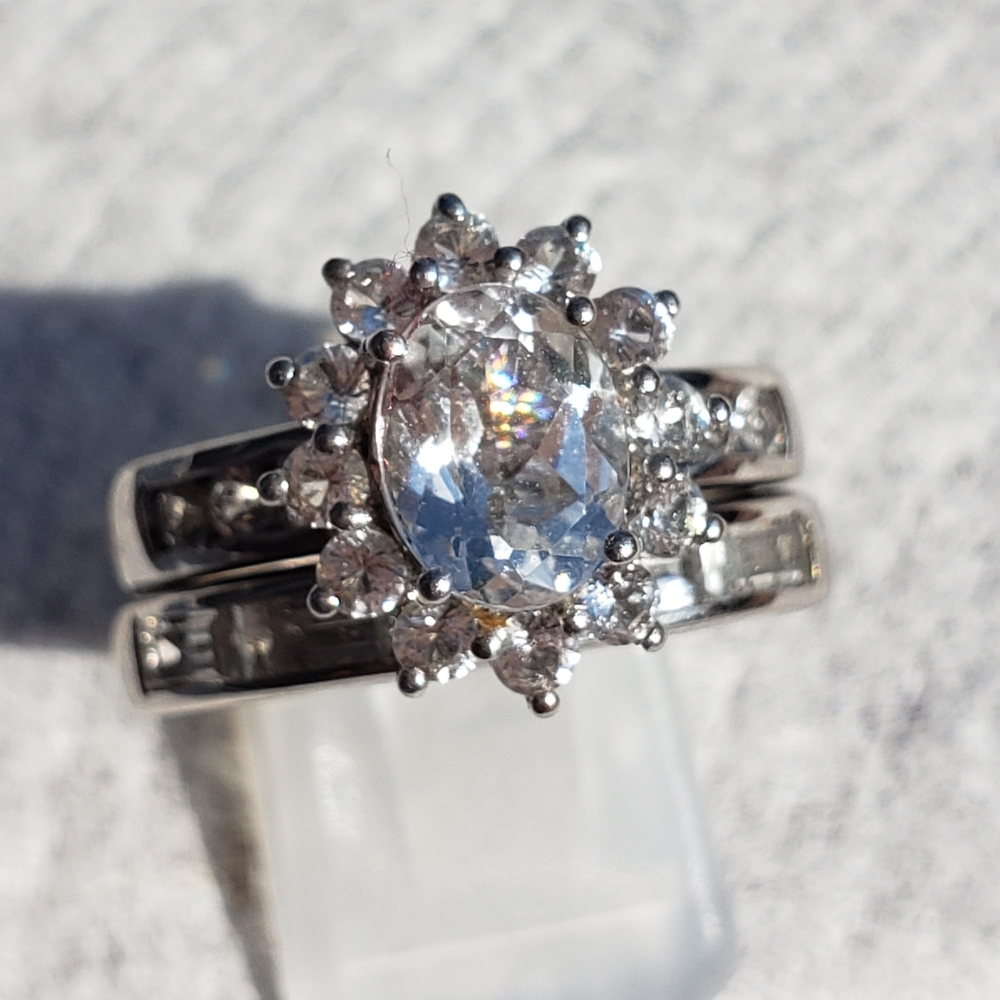 NWOT Genuine White Topaz Set of 2 Rings in Platinum Over Sterling Silver